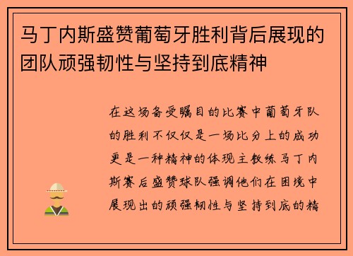 马丁内斯盛赞葡萄牙胜利背后展现的团队顽强韧性与坚持到底精神