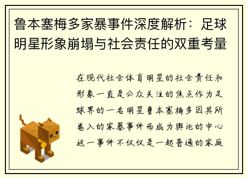 鲁本塞梅多家暴事件深度解析：足球明星形象崩塌与社会责任的双重考量